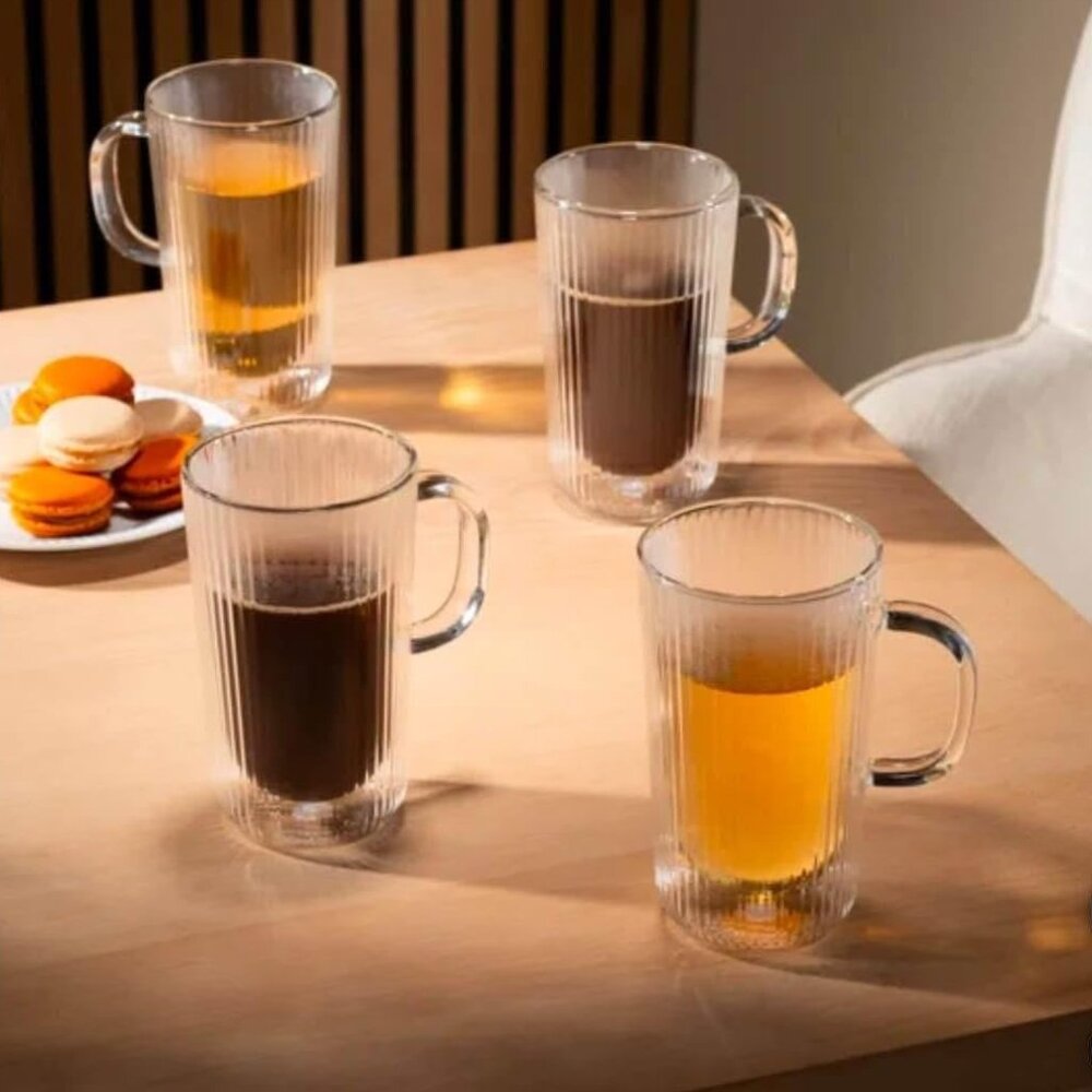 New BODUM DOURO GLASS MUGS Double Wall Box Set of 4, 13.5oz, Glass That Breathes